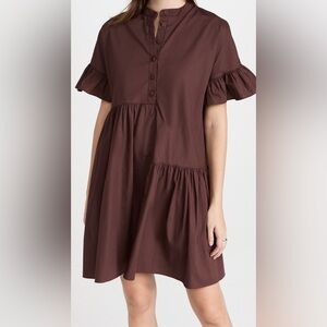 En Saison Chocolate Brown Poplin Mini Asymmetrical Dress - Size Small
